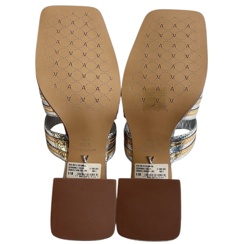NWOT Arezzo Leather Heidi Heeled Sandals Silver Gold Size 9.5 - Picture 6 of 10